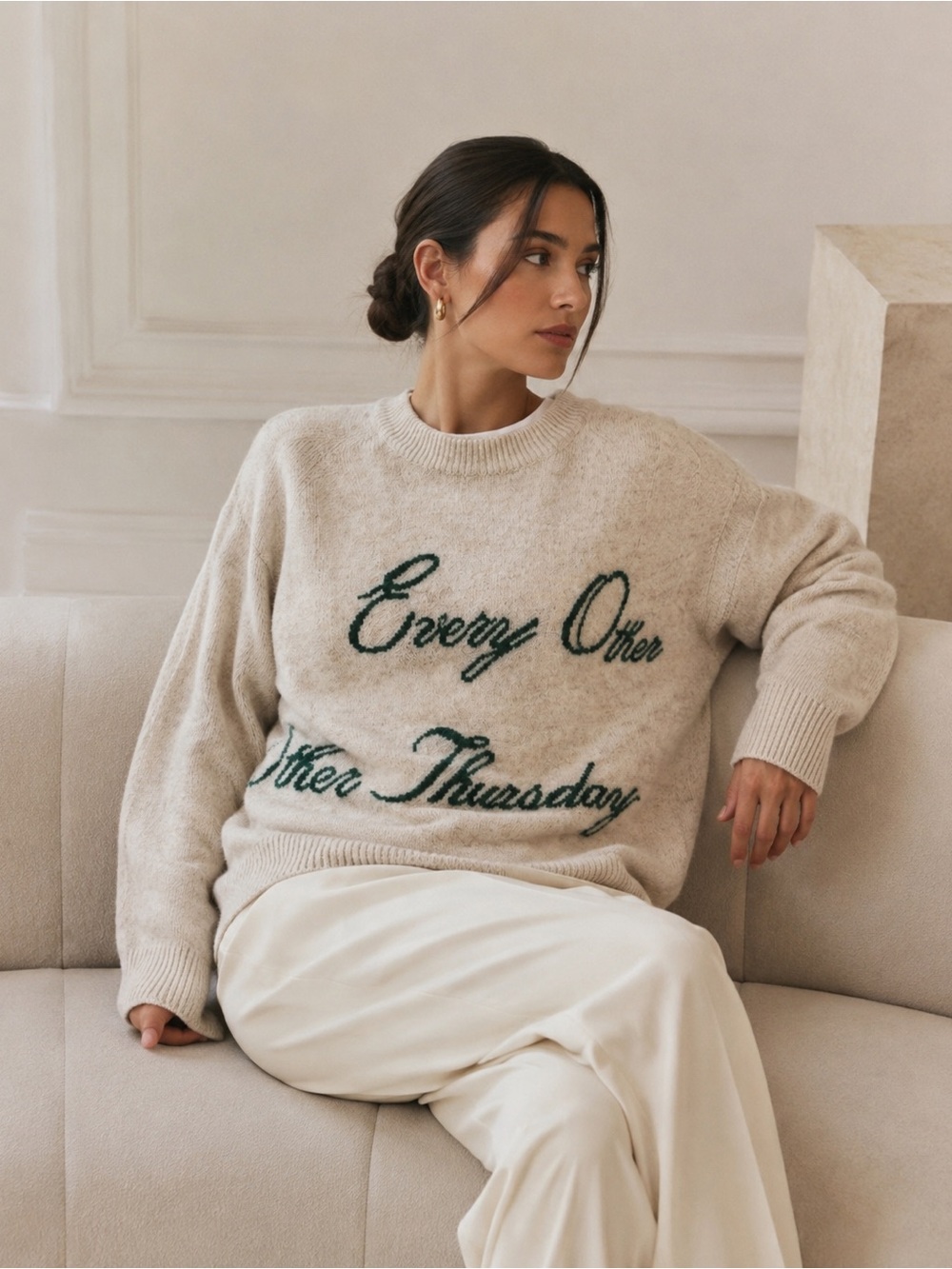 Every Other Thursday Intarsia
Logo Knit Sweater Mohair Wool Sz
XL Relaxed Fit